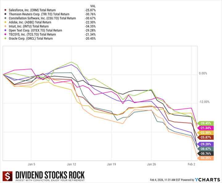Main SaaS Companies Total Return chart since January 2026.